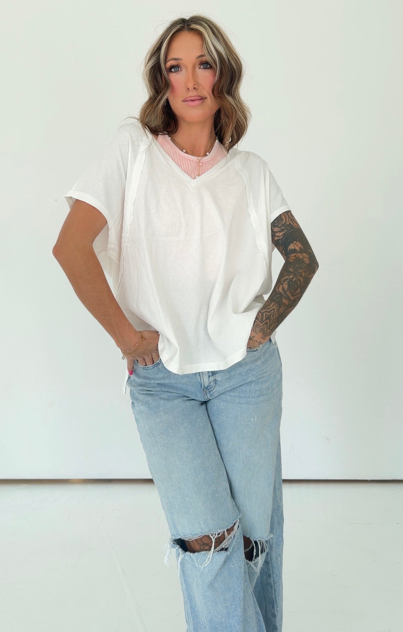 Oversized V-Neck Mineral Washed Top