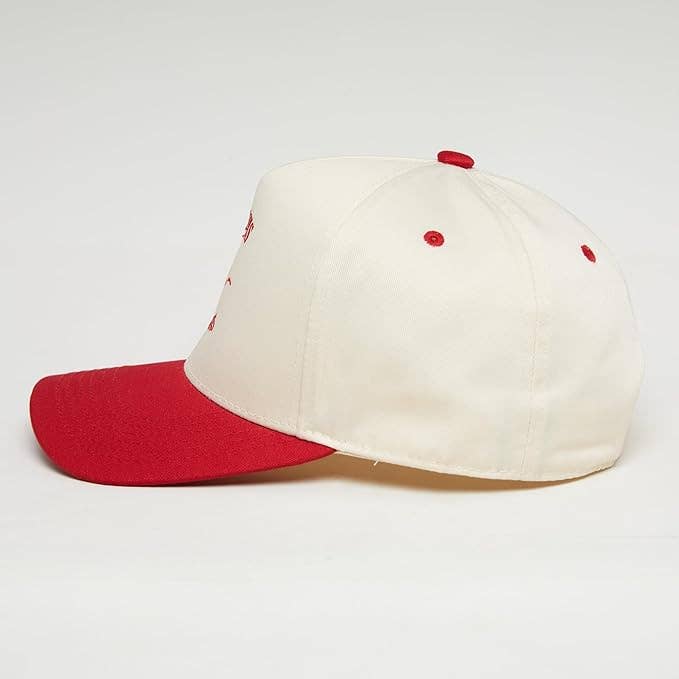 2-Tone Embroidered Cap - Bikinis and Martinis - Red/Beige