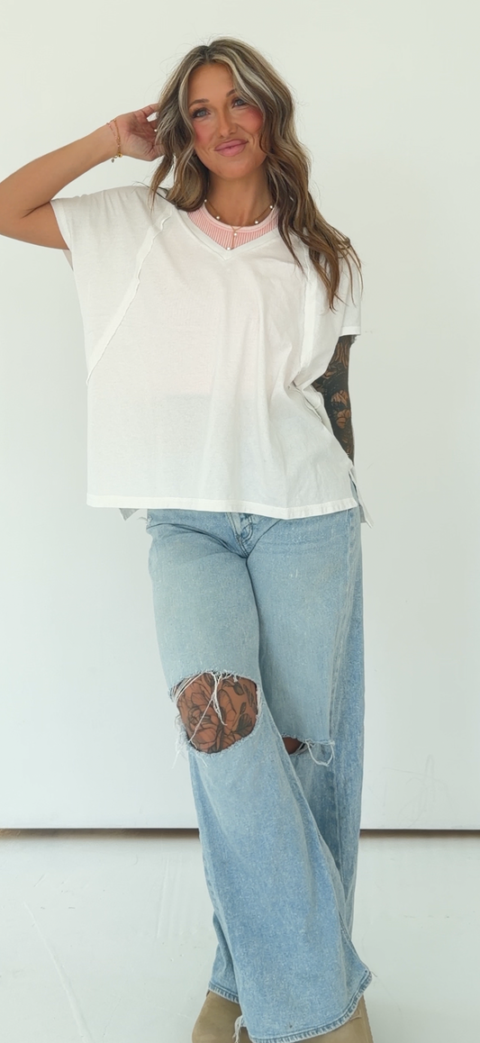 Oversized V-Neck Mineral Washed Top